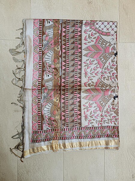 Maroon Madhubani Print Cotton Silk Saree with Running Blouse