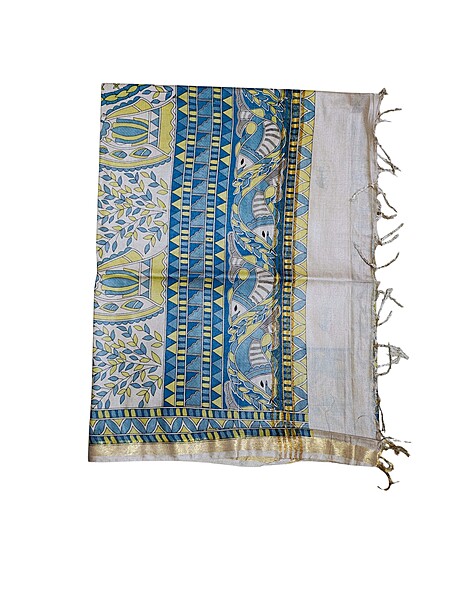 Firoza Madhubani Print Cotton Silk Saree with Running Blouse