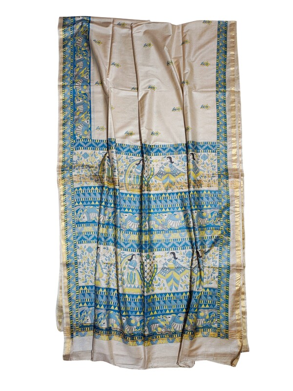 Firoza Madhubani Print Cotton Silk Saree with Running Blouse