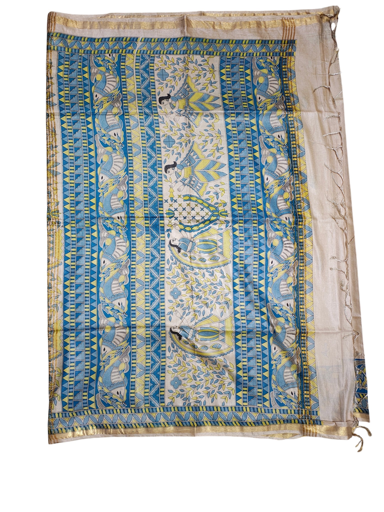 Firoza Madhubani Print Cotton Silk Saree with Running Blouse