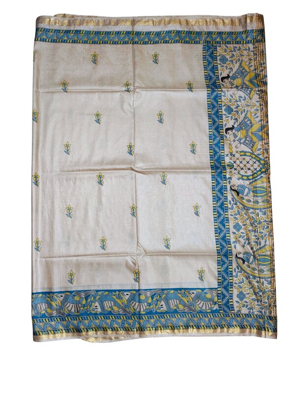 Firoza Madhubani Print Cotton Silk Saree with Running Blouse