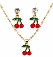 Cherry Pendant Necklace and Earring Set with Multi-Stud- Combo | Korean Style