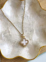 Alba Clover Necklace Anti Tarnish Pearl-Style Clover Necklace with Stone Border