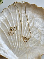 Loop Heart Set Anti Tarnish Gold Heart Necklace and Earrings Set