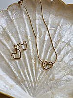 Loop Heart Set Anti Tarnish Gold Heart Necklace and Earrings Set