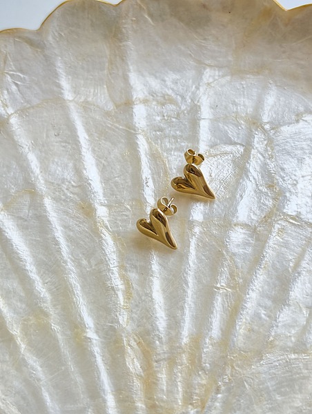 Puffy Heart Stud Earrings Anti Tarnish Earrings