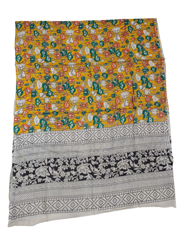 Mustard & Green Kalamkari Print Pure Cotton Unstitched Salwar Suit Set