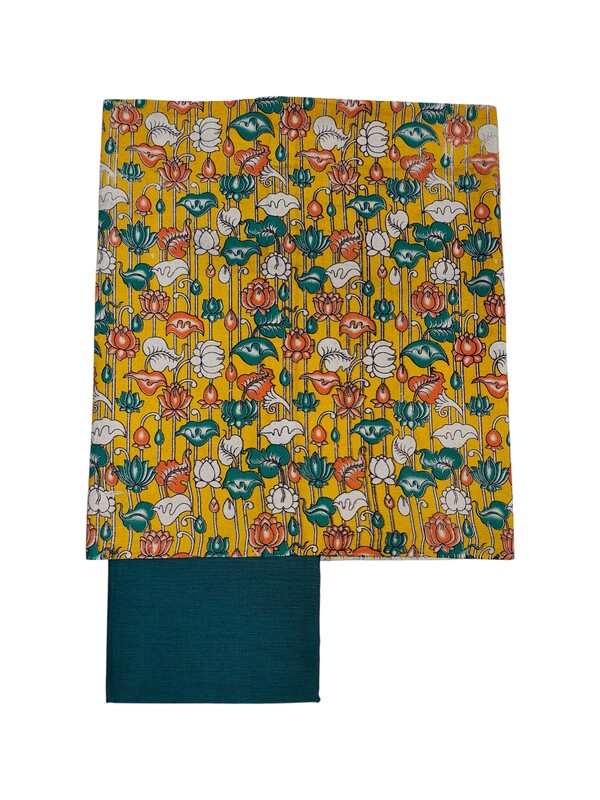 Mustard & Green Kalamkari Print Pure Cotton Unstitched Salwar Suit Set