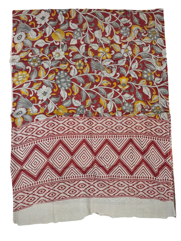 Red Kalamkari Print Pure Cotton Unstitched Salwar Suit Set