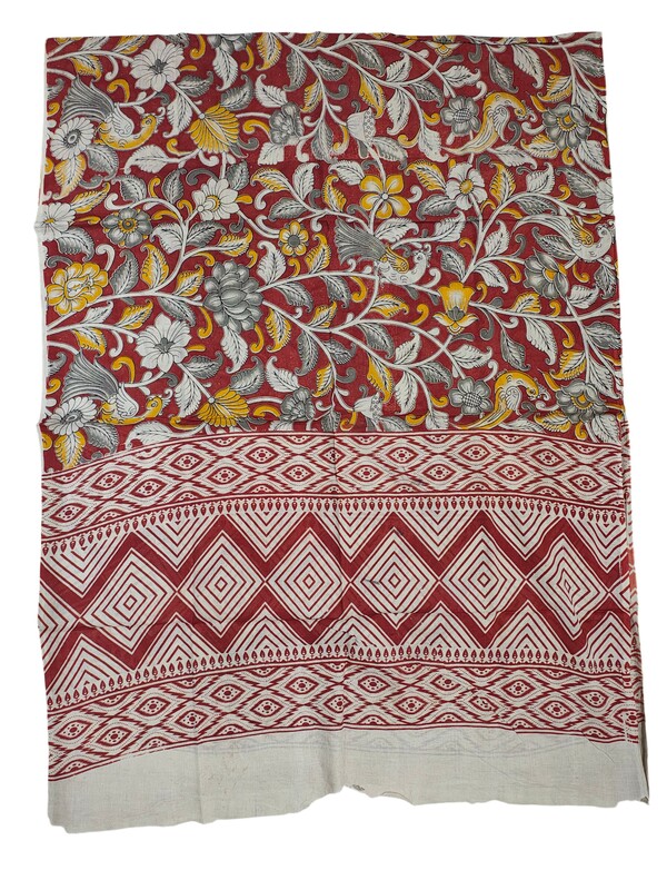 Red Kalamkari Print Pure Cotton Unstitched Salwar Suit Set