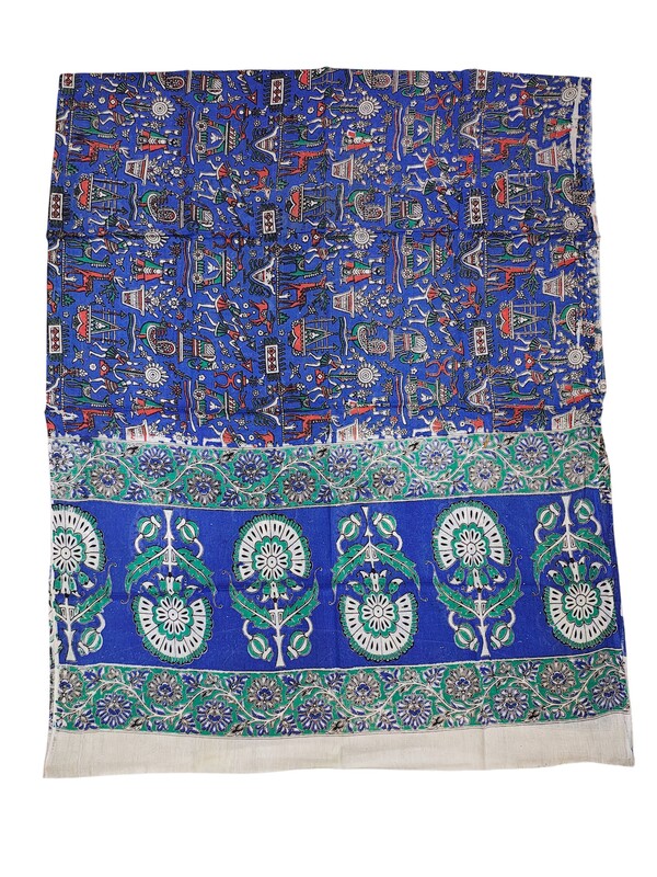 Turquoise Blue Kalamkari Print Pure Cotton Unstitched Salwar Suit Set