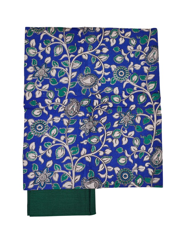Blue & Green Kalamkari Print Pure Cotton Unstitched Salwar Suit Set