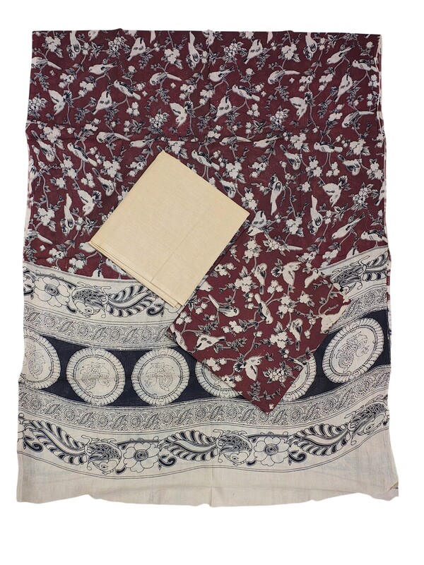 Maroon Kalamkari Print Pure Cotton Unstitched Salwar Suit Set