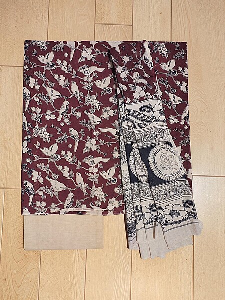 Maroon Kalamkari Print Pure Cotton Unstitched Salwar Suit Set