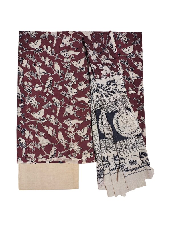 Maroon Kalamkari Print Pure Cotton Unstitched Salwar Suit Set