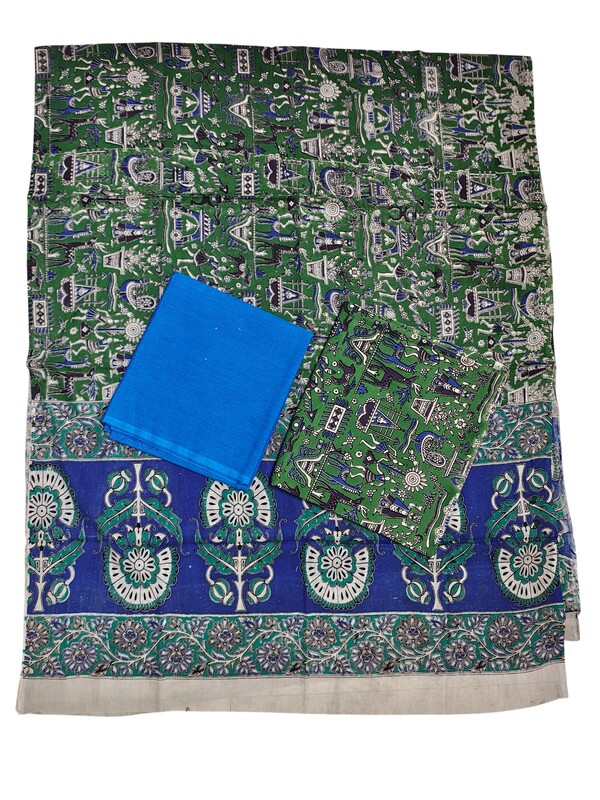 Green Kalamkari Print Pure Cotton Unstitched Salwar Suit Set