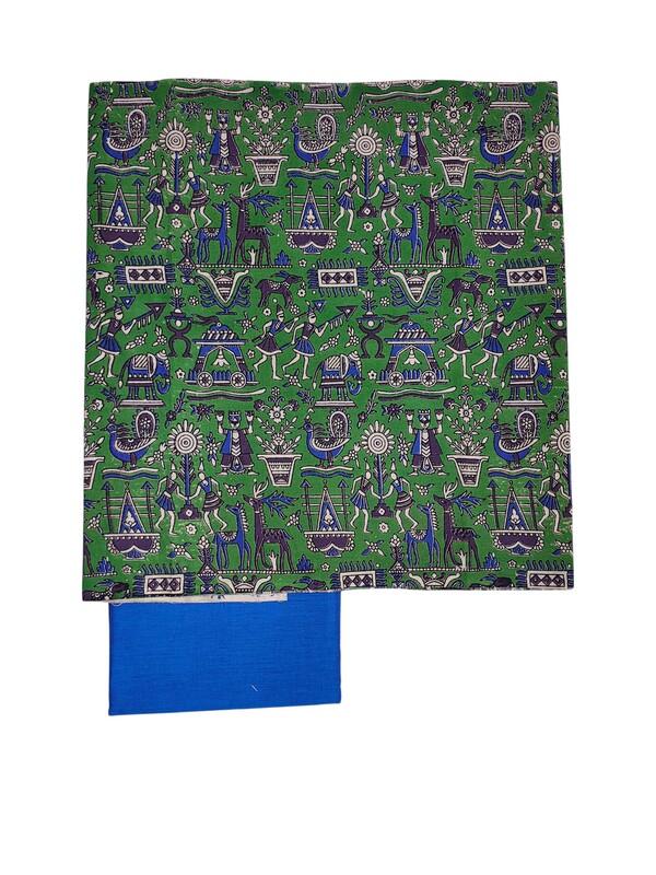 Green Kalamkari Print Pure Cotton Unstitched Salwar Suit Set