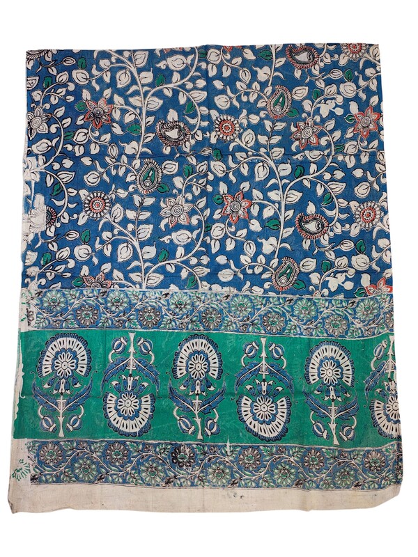 Blue & Grey Kalamkari Print Pure Cotton Unstitched Salwar Suit Set