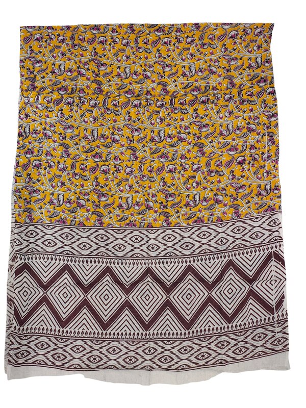 Yellow & Purple Kalamkari Print Pure Cotton Unstitched Salwar Suit Set