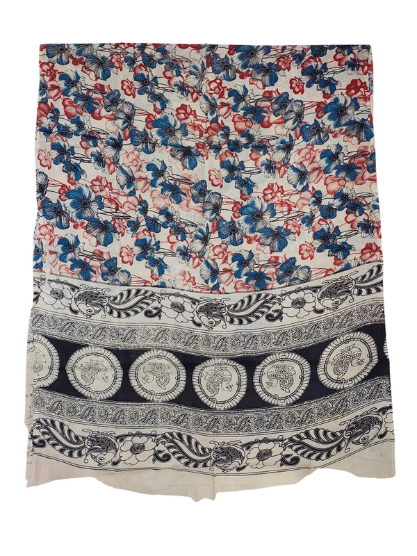 Red & Blue Kalamkari Print Pure Cotton Unstitched Salwar Suit Set