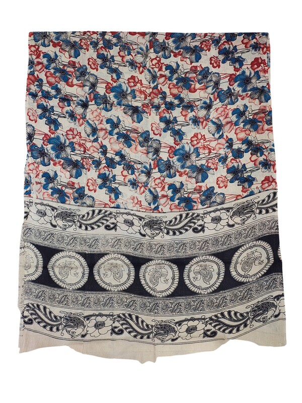 Red & Blue Kalamkari Print Pure Cotton Unstitched Salwar Suit Set