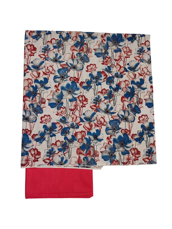 Red & Blue Kalamkari Print Pure Cotton Unstitched Salwar Suit Set