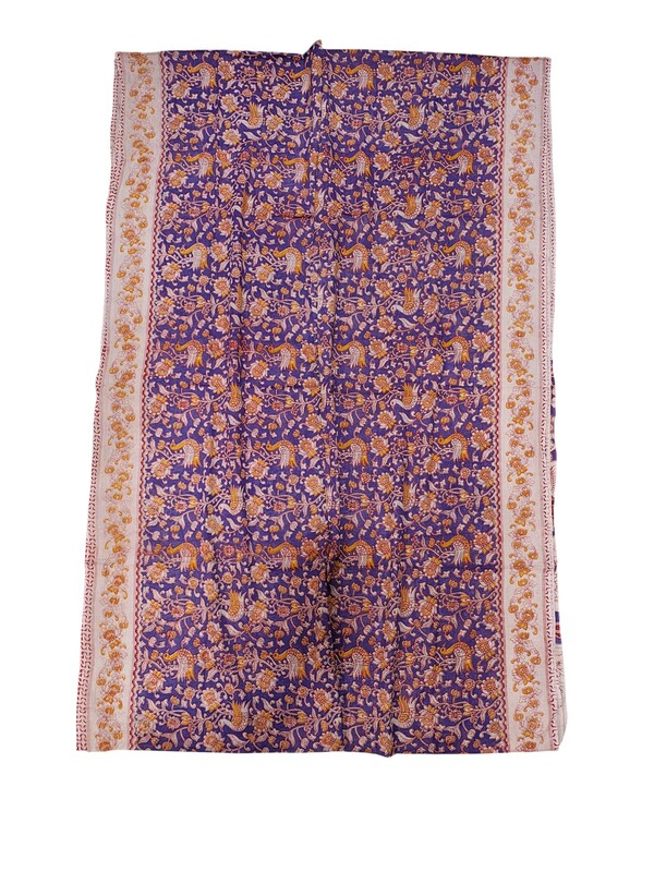 Purple & Mustard Kalamkari Block Print Pure Cotton Saree with Blouse Piece