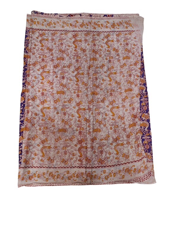Purple & Mustard Kalamkari Block Print Pure Cotton Saree with Blouse Piece