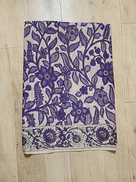 Lavender Kalamkari Block Print Pure Cotton Saree with Blouse Piece