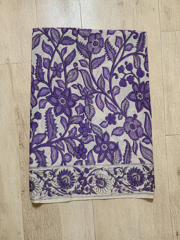 Lavender Kalamkari Block Print Pure Cotton Saree with Blouse Piece