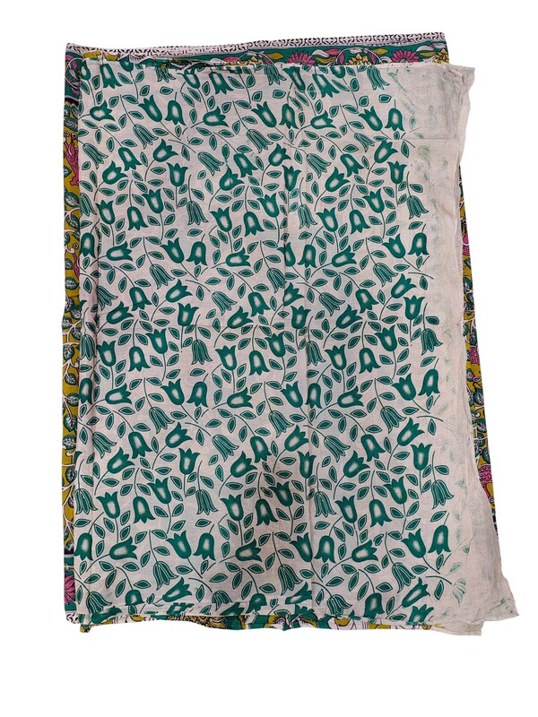 Olive Green Kalamkari Block Print Pure Cotton Saree with Blouse Piece