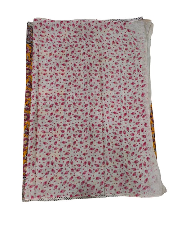 Mustard Kalamkari Block Print Pure Cotton Saree with Blouse Piece