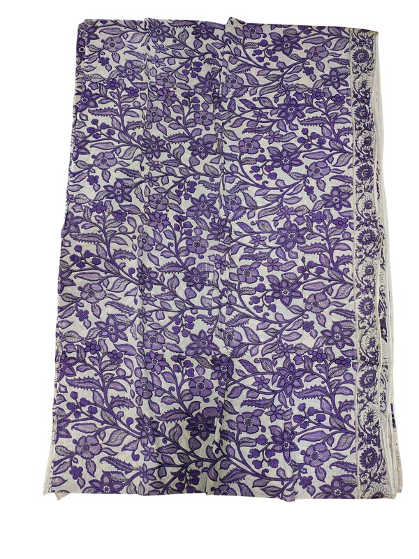 Lavender Kalamkari Block Print Pure Cotton Saree with Blouse Piece