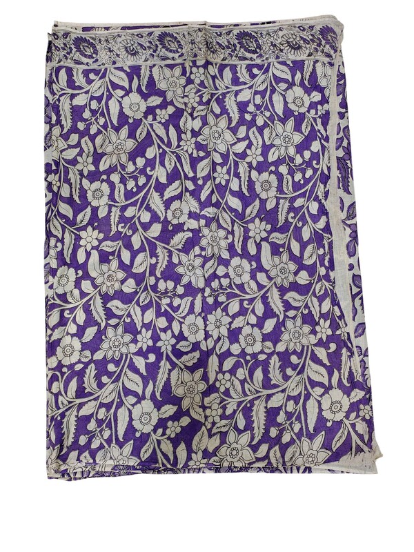 Lavender Kalamkari Block Print Pure Cotton Saree with Blouse Piece