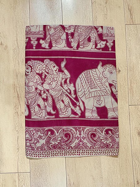 Red Kalamkari Block Print Pure Cotton Saree with Blouse Piece