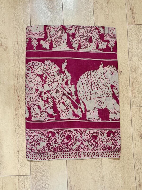 Red Kalamkari Block Print Pure Cotton Saree with Blouse Piece