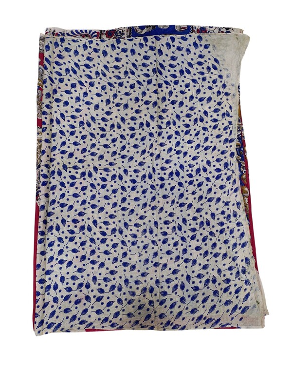 Red & Blue Kalamkari Block Print Pure Cotton Saree with Blouse Piece