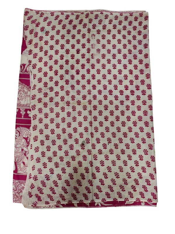Red Kalamkari Block Print Pure Cotton Saree with Blouse Piece