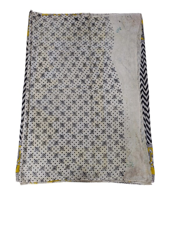 Black & Yellow Kalamkari Block Print Pure Cotton Saree with Blouse Piece