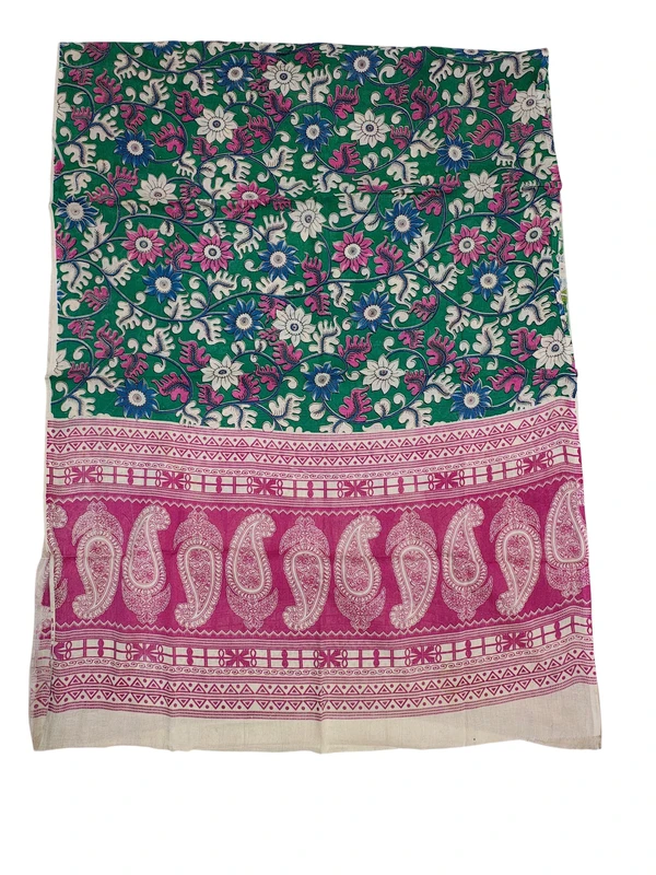 Dark Green & White Kalamkari Pure Cotton Unstitched Salwar Suit Set