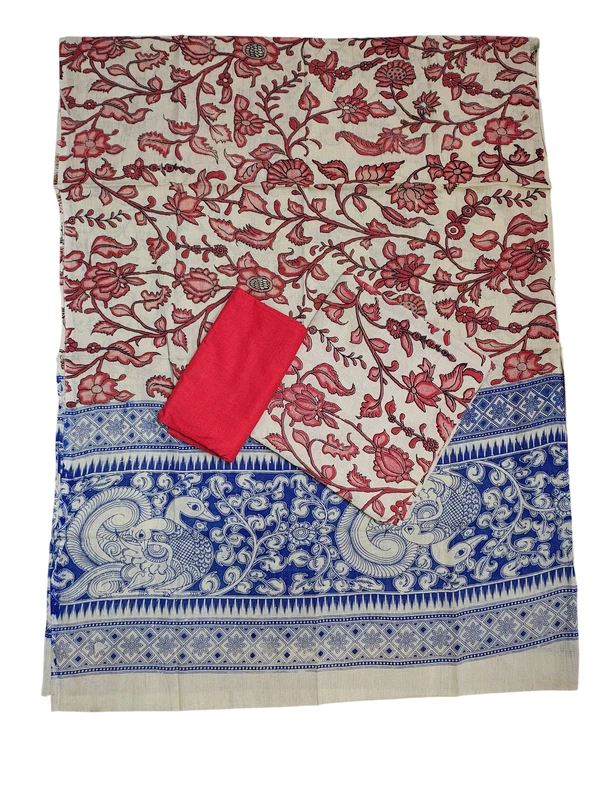 Red Kalamkari Pure Cotton Unstitched Salwar Suit Set