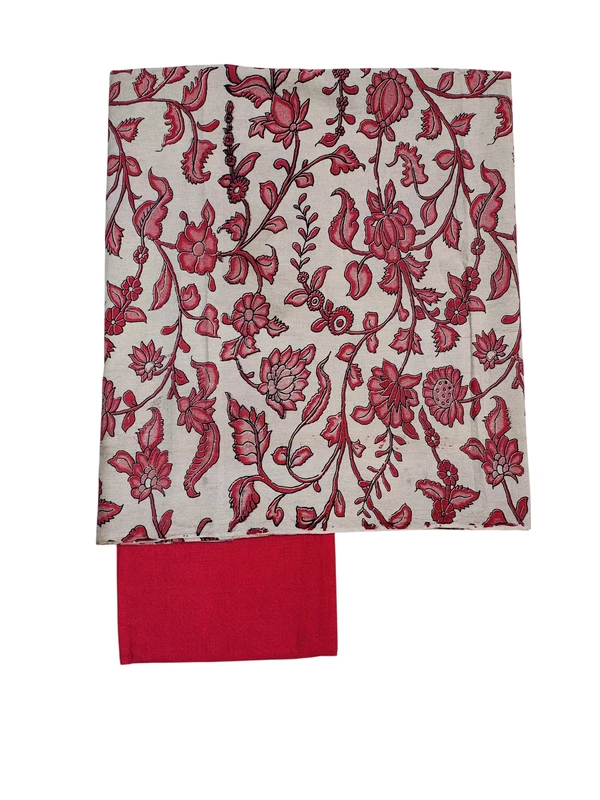 Red Kalamkari Pure Cotton Unstitched Salwar Suit Set