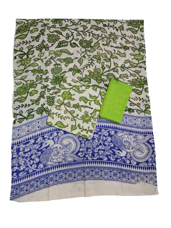 Green Kalamkari Pure Cotton Unstitched Salwar Suit Set