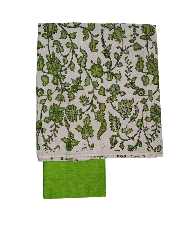Green Kalamkari Pure Cotton Unstitched Salwar Suit Set