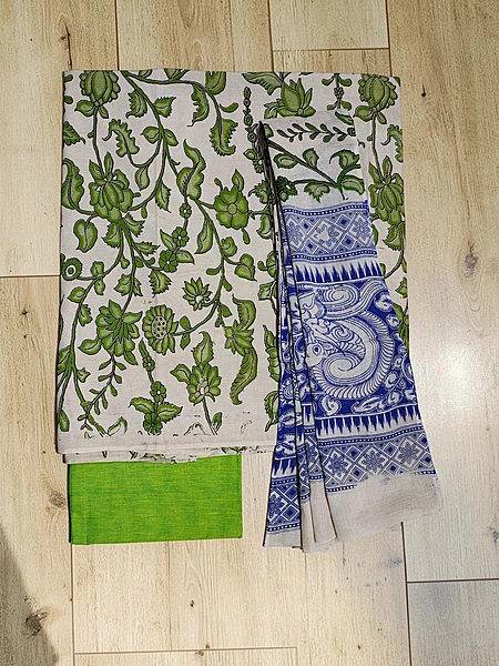 Green Kalamkari Pure Cotton Unstitched Salwar Suit Set
