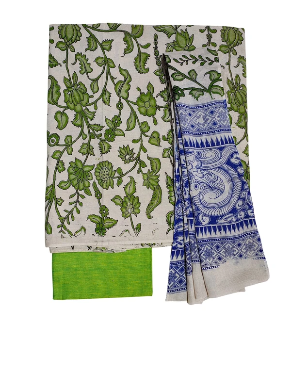 Green Kalamkari Pure Cotton Unstitched Salwar Suit Set
