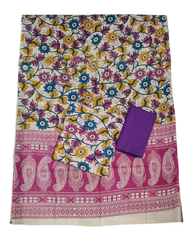 Purple & Pink Kalamkari Pure Cotton Unstitched Salwar Suit Set