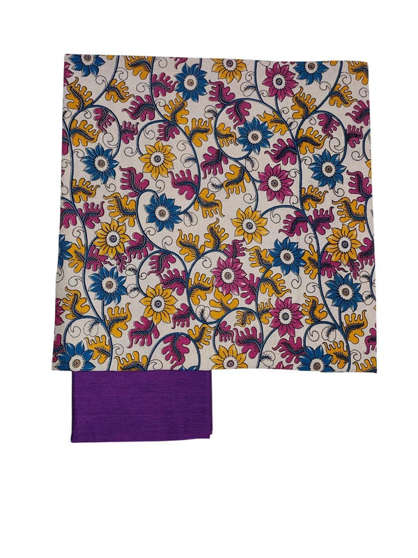 Purple & Pink Kalamkari Pure Cotton Unstitched Salwar Suit Set