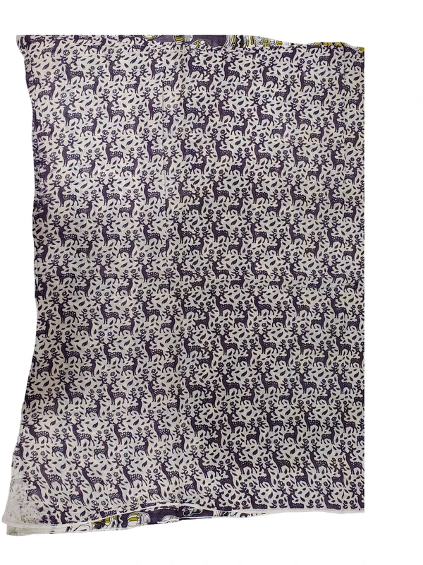 Olive Green & Blue Kalamkari Cotton Saree with Unstitched Blouse
