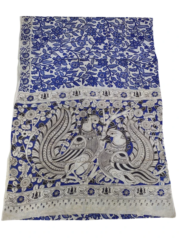 Indigo Kalamkari Pure Cotton Saree with Unstitched Blouse
